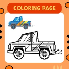 Colorful car coloring page premium vector suitable for kids education and multiple purpose
