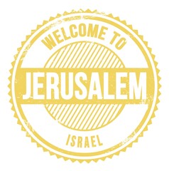 WELCOME TO JERUSALEM - ISRAEL, words written on yellow stamp