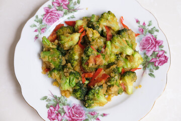 Homemade broccoli mixed with salty egg