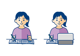 勉強をする女の子の上半身イラスト