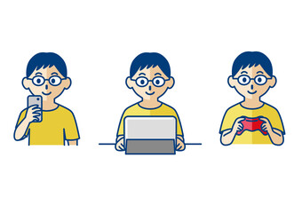 ゲームをする男の子の上半身イラスト