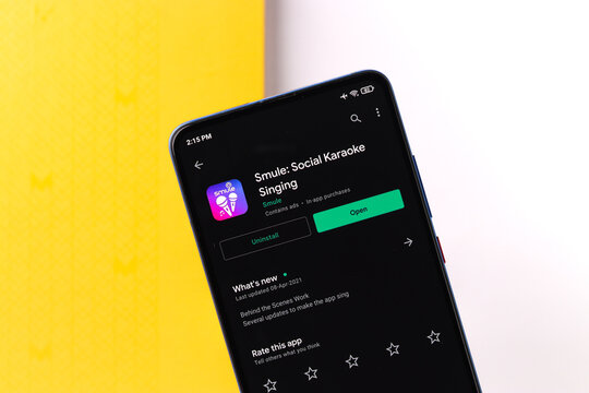 Assam, India - August 6, 2021 : Smule logo on phone screen stock image.