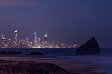 Gold Coast cityscape at night, view from Currumbin Rock