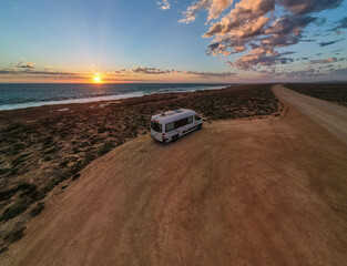 Golden hour sunset over Quobba blowholes, Western Australia  © Michael
