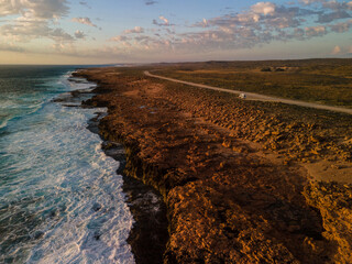 Golden hour sunset over Quobba blowholes, Western Australia 