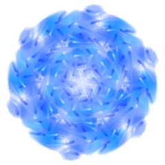 Hand drawn illustration of blue twirl spiral in circular symmetrical shape on white background