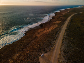 Golden hour sunset over Quobba blowholes, Western Australia 