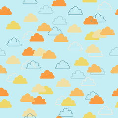 Seamless orange clouds pattern vector illustration with blue background. Vector, eps10.