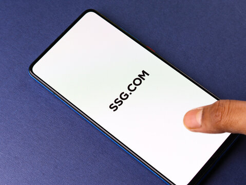 Assam, india - May 04, 2021 : SSG.COM logo on phone screen stock image.