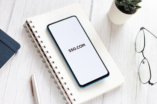 Assam, india - May 04, 2021 : SSG.COM logo on phone screen stock image.