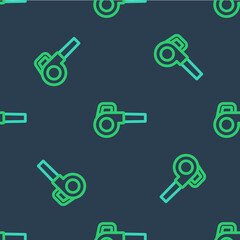 Line Leaf garden blower icon isolated seamless pattern on blue background. Vector