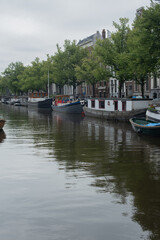 boat on the river Amstel in Amsterdam