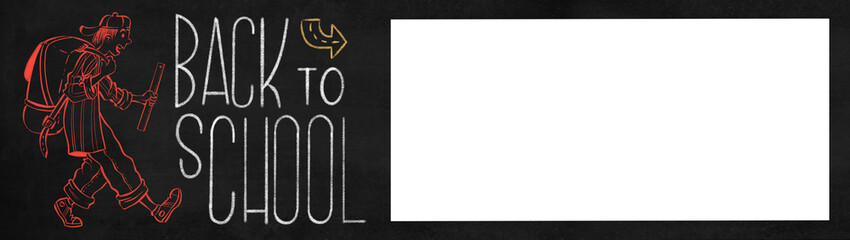 Fototapeta premium BACK TO SCHOOL lettering on a black background with white space to write.