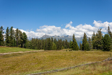 A panoramic view of the Rodenecker and Lusner (or Rodengo and Luson) plateau, in the Isarco Valley, in South Tyrol, Italy