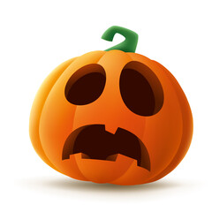 Jack O Lantern. Halloween pumpkin with funny face expression. Isolated.