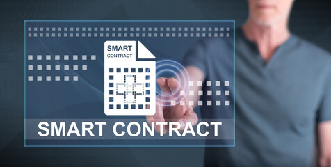 Man touching a smart contract concept