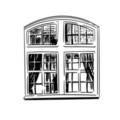 Traditional window in English house. Vector hand drawn illustration.