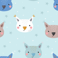 Cute hand drawn owl. Hand drawn vector illustration - cute cartoon owl and seamless pattern