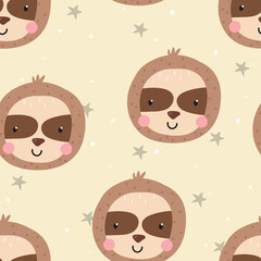 seamless pattern with cute doodle sloth print