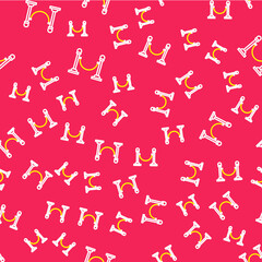 Line Rope barrier icon isolated seamless pattern on red background. VIP event, luxury celebration. Celebrity party entrance. Vector