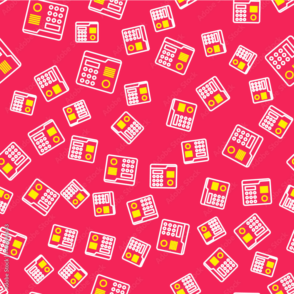 Poster line house intercom system icon isolated seamless pattern on red background. vector