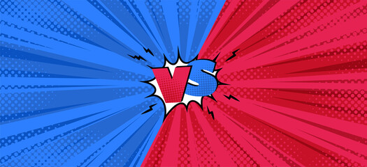 Versus symbol in comic background for battles. Halftone comic design. Vector illustration backdrop