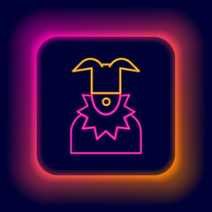 Glowing neon line Joker head icon isolated on black background. Jester sign. Colorful outline concept. Vector