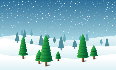 Winter snow landscape with fir trees. Vector illustration