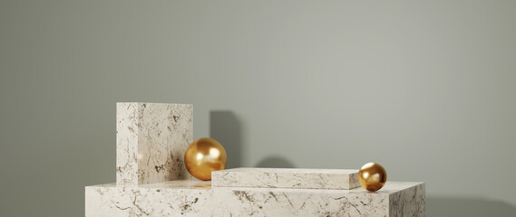 3D rendering of Podium for displaying the skin cream cosmetics decorations. Mockup background for show product.