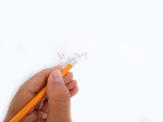 Erasing memory word on paper with pencil eraser