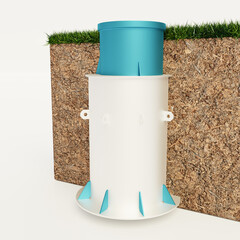 3 d visualization of a caisson, a sinkhole for domestic and industrial use, installation in the ground