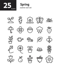 Spring outline icon set. Vector and Illustration.