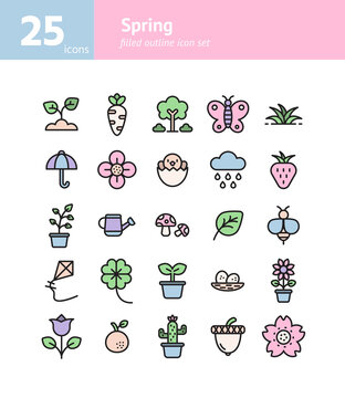 Spring filled outline icon set. Vector and Illustration.