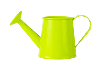Garden watering can on a white background. Green watering can. Isolate on white.