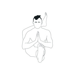 Man do yoga pose. Silhouette of man practicing asana. Hand drawn Black and white male character isolated on white background. 