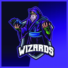 Dark Wizard Magician mascot esport logo design illustrations vector template, Witch , Magician logo for team game streamer youtuber banner twitch discord, full color cartoon style