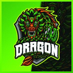 Quetzalcoatl Mayan Dragon mascot esport logo design illustrations vector template, Three head Beast logo for team game streamer youtuber banner twitch discord