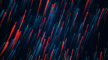 Abstract motion neon background, the bright colorful glowing vertical streaming particles