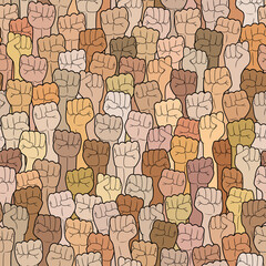 Fists hands up cartoon vector background, seamless pattern