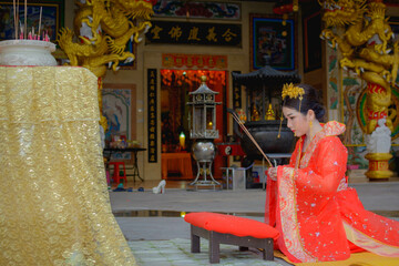 woman wearing chinese new year costume