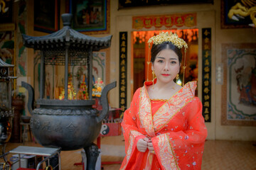 woman wearing chinese new year costume