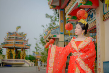 woman wearing chinese new year costume