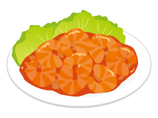 中華料理　エビチリ　stir-fried shrimp in chili sauce vector illustration