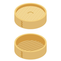 せいろ　中華料理に使う蒸し器　Bamboo steamer vector illustration