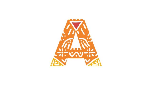 Letter A. Ethnic ornament, national pattern in letter. 3 colors. 4K video. Isolated on white background. Cartoon Animation. Capital Letter A for education, erudition, ABC, software, interface game.