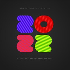 Happy New Year 2022 and Merry Christmas. Vector illustration with inscription 2022 for social media or stories.