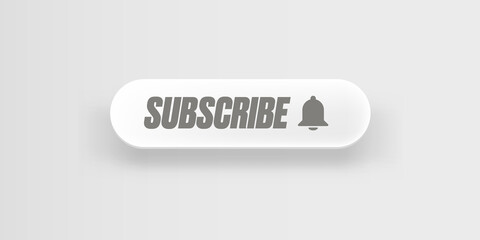 PrintWhite paper subscribes button with ring bell isolated on stylish grey background. Subscribe banner template with white paper Subscribe video channel button