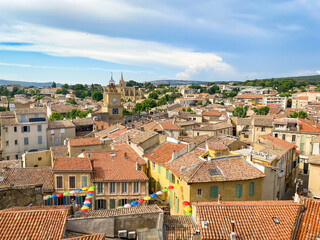 Skyline of the city of Salon de Provence with a view on the Tour de l'Horloge, a famous bell tower,...