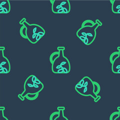 Line Bottle of olive oil icon isolated seamless pattern on blue background. Jug with olive oil icon. Vector