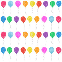 Cute seamless vector pattern with colorful balloons on a white background